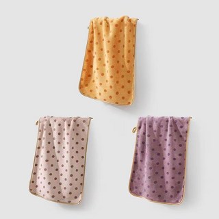 速乾毛巾吸水不掉毛珊瑚絨幹發巾擦頭髮比純棉柔軟洗臉巾洗澡禮品, 圓點毛巾：3條裝（黃+咖+紫）, 1個