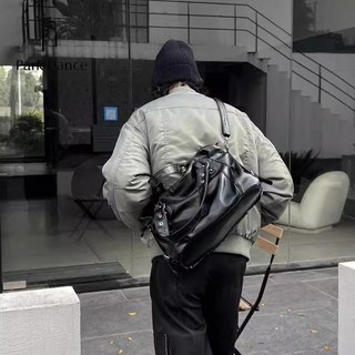 高級小衆休閒單肩包 復古韓版托特包 男士斜挎包 時尚大容量通勤手提包, 黑色