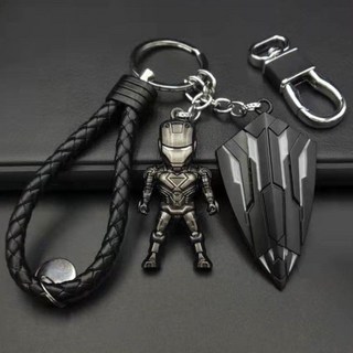 漫威 復仇者聯盟 鋼鐵人 蝙蝠俠 鋼鐵人鑰匙圈吊飾, 鋼鐵俠人偶+美隊黑盾+黑繩掛, 1個