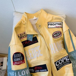 歐美高級感 hiphop 痞帥 機車皮衣 外套男女 國潮vibe風工裝 棒球服夾剋 皮外套 帥氣皮衣 皮衣男 敎練外套