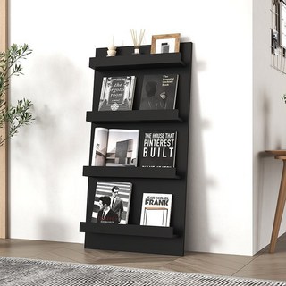 多層落地雜誌架資料架：北歐風靠牆書報收納展示架，適用於客廳臥室書房, 黑色, 四層