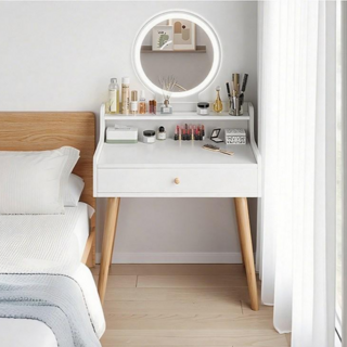 원트두 화장대 미니 거울 LED 조명 침실 입식 수납형, 우드화이트