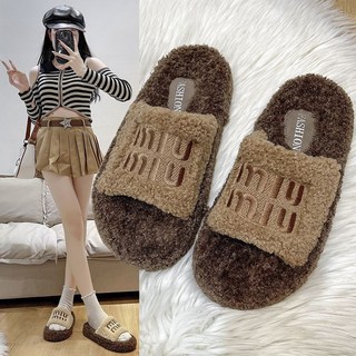 厚底毛毛拖鞋女外穿增高秋冬新款休閒網紅居家百搭時尚羔羊絨女鞋