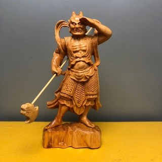 崖柏黃楊木雕湄洲媽祖海神林默娘神像居家實木擺件，天上聖母工藝品，保佑平安, 崖柏千里眼高10cm