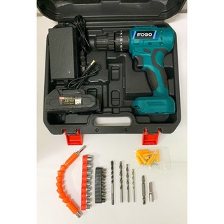 無刷衝擊鋰電鑽 21V 2.0AH 附鑽頭組及塑膠收納盒, 1個, 富格無刷衝擊鑽 21V 2.0AH單電