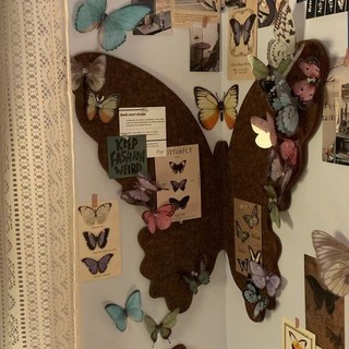 毛氈留言板 佈告欄 照片牆裝飾 自粘免打孔, 蝴蝶#深駝#送圖釘背膠,%迷你14*17cm(三個裝）, 1個