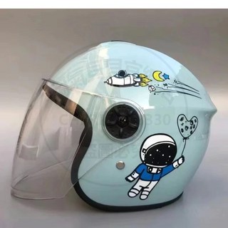兒童安全帽4-15歲 幼童安全帽含抗UV耐磨長鏡片 男童女童全包安全帽, 1個, 藏青色宇航員【頭圍44-55】,高清鏡片