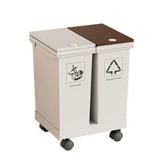 移動式分類垃圾桶 附滑輪 可拆卸設計 按壓彈蓋, 雙桶