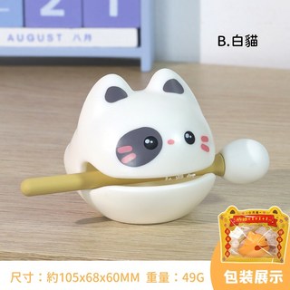 小木魚 動物造型解壓木魚 靜心擺件 辦公室療癒小物 放鬆樂器 白貓款, 1個, B. 白貓