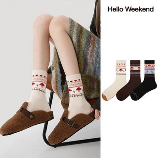 Hello Weekend 여성 양말 복고 겨울 수면 양말 수면 양말 무압박 중목 양말 장목 양말 중목 양말 두꺼운 보온 방한용품 다리 보온대 코랄벨벳 3족 세트