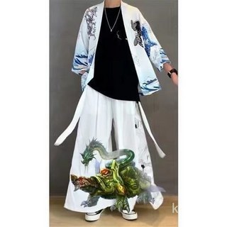 冰絲道袍三件套：夏季薄款國風男裝漢服，復古大尺碼透氣套裝