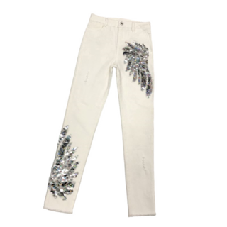 댄스복 바지 여성용 데님 팬츠 슬림핏 스팽글 피닉스 작은 발 스키니 팬츠 뉴타임즈 J615Q631