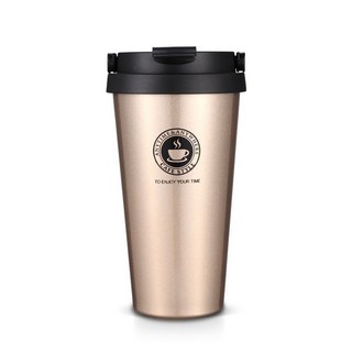 手提保溫咖啡隨行杯 500ml 閃亮金 黑 附杯刷, 1個, 闪亮金【500ml】,杯子+杯刷