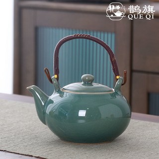 大號泡茶壺陶瓷家用哥窯青瓷老式窯變紅花茶提樑壺單壺送過濾網鵲旗kun, 冰裂-孔雀綠【單壺】650ml, 1個