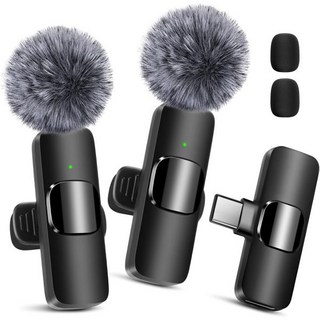 2개 세트 무선 라발리에 마이크 iPhone 15용 USB C 안드로이드 폰 노트북 태블릿 PC 타입C 미니 라펠 노이즈 캔슬링 Vlog 영상 촬영 콘텐츠 제작자 TikTok, 2개 세트 무선 라발리에 마이크 iPhone 15용 U