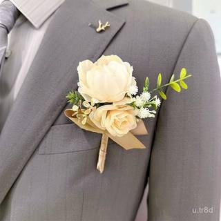 高級咖啡調胸花手腕花新郎新娘襟花伴娘姐妹手花結婚禮牡丹橙玫瑰, 玫瑰繡球款,胸花1個 不加稱謂, 1個