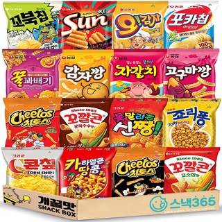 스낵 16종 봉지과자 세트(포카칩+꼬북칩+썬칩+죠리퐁+카라멜콘땅콩+콘칲+오감자+꼬깔콘+치토스+신짱+꿀꽈배기+감자깡+자갈치+고구마깡), 1개