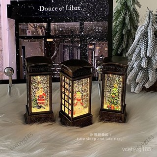 聖誕上新 聖誕節裝飾燈 古銅色電話亭飄雪小夜燈聖誕樹絶美節日禮品聖誕禮物桌麵擺件裝飾 LED聖誕燈 耶誕燈 星星燈, 古銅色-聖誕樹款,無規格, 1個