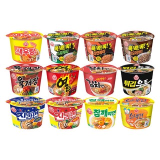 오뚜기 용기면 12종 세트(육개장+새우탕+김치면+참깨라면+튀김우동+진라면순한맛+진라면매운맛+열라면+스낵면+마요짜장볶이+스파게티+라면볶이), 12개