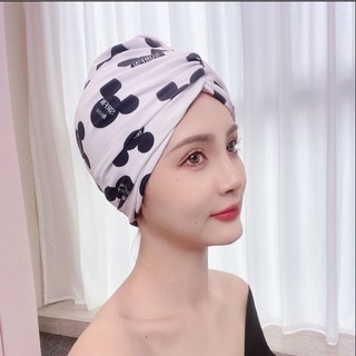 飛魚未來泳帽女長髮佈料舒適不勒頭時尚護耳防曬溫泉遊泳帽顯臉小, 黑白米奇, 1個