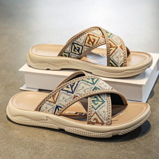 男款夏季防滑居家戶外運動沙灘涼拖鞋 S81052, 24 cm, 卡其