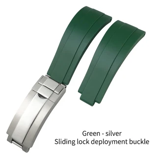 롤렉스 서브마리너 데이토나 오이스터 GMT 마스터 슬라이드 잠금 버클 실리콘 스트랩 고무 시계 밴드 60mm, 04 Green, 01 strap 60mm 60mm, 05 20mm Silver buckle