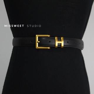 missweet 闆娘實拍 復古H型金扣皮帶 時尚百搭 優質皮革 金屬扣環