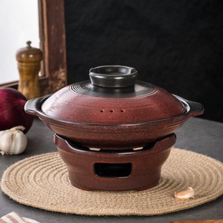 窯變紅耐高溫淺口砂鍋 乾燒不裂 煲湯 燃氣灶專用 陶瓷乾鍋, 28cm+大爐座, 1個