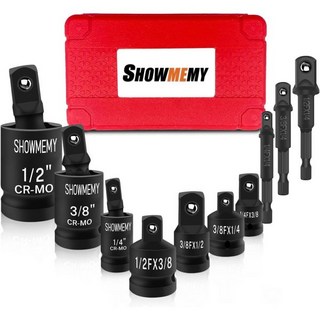 SHOWMEMY 복스세트 복스알 작업 수공구 전문가용 유니버설 조인트 소켓 임팩트 스위블 세트 4피스 1 4인치 3 8인치 2인치 드라이브, 10 PCS