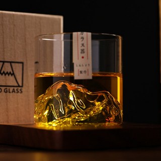 일본 특이한 양주 잔 200ml 위스키 글라스 후지산 크리스탈 샷잔 선물용 맥주 와인, 200ml 잔 2개 [원목 선물 상자], 2개