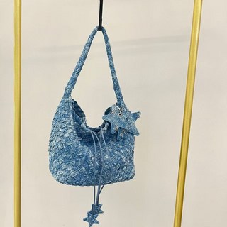 牛仔布手工編織水桶包 雪花紮染手提包 單肩斜跨包適用於此品牌
