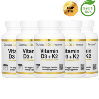 3+2 캘리포니아 골드 뉴트리션 비타민D3 + K2 베지 캡슐 180정, 5개