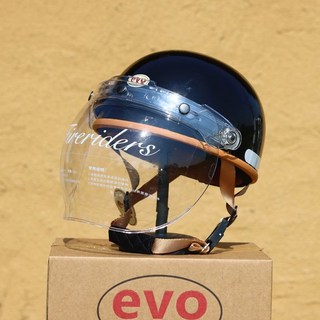 블랜드몰 클래식 오토바이 헬멧 복고풍 빈티지 디자인 스쿠터 경량 유니크 안전모, M 56-58, 블랙-투명