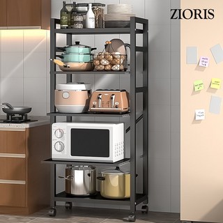 지오리스 수납완성 이동식 다용도 전자레인지 및 밥통 주방 수납장, 블랙