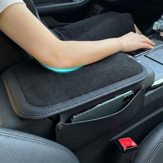 세이보링 자동차 콘솔쿠션 스웨이드 팔걸이 쿠션, 블랙, 1개