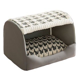 【台灣現貨】狗窩 可拆洗可折疊收納超大狗窩 冬天保暖寵物窩 中大型犬狗窩可拆洗 狗房子封閉式 四季通用狗屋 保暖狗窩, 1個, 賈斯灰千鳥格,M 45*35*35cm(適用5kg內