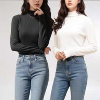 바이엘라 여성 반목티 긴팔 티셔츠 2종 세트