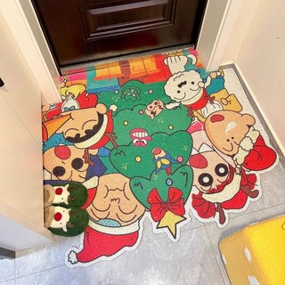 可愛蠟筆小新聖誕裝飾入戶門地墊絲圈卡通防滑腳墊吸水地毯可裁剪, 1個, 圣诞小新-横版,40x60cm