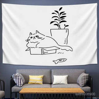 台灣-出貨卡通可爱猫咪背景布宿舍网红房间床头布ins卧室装饰挂布墙布少女, 6猫,宽3米高1.5米【送6米灯+安装包】