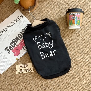 강아지 봄여름 맨투맨 티셔츠 베이비베어 프린트 데일리룩 소형견 옷, 1개, Black