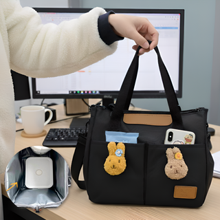 고르마 직장인 보온 보냉 도시락 가방, 토끼, 클래식 블랙