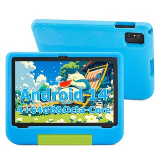 Ruufuuxy 아동용 태블릿 10인치 - 안드로이드 14 태블릿 옥타 코어 4GB RAM 64GB ROM 확장 IPS HD 1280x800 Wi-Fi 6 5000ma, Series3-Blue