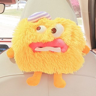 車載紙巾盒創意可愛扶手箱抽紙盒車上搞怪紙巾掛袋汽車內裝飾用品, 綠毛毛怪獸-紙巾盒