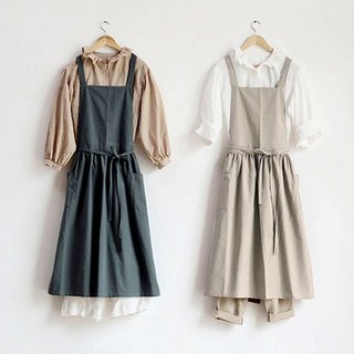 사계절 린넨 원피스형 X자 방수 앞치마 주방 작업용, 1개, 미드나잇그린