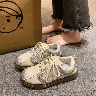 砂糖夢境 尚迪莎銀色德訓鞋 女款2025新款夏季厚底復古透氣休閒百搭低幫運動板鞋