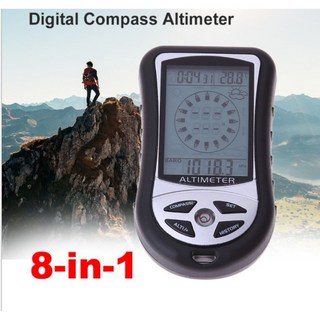 有背光8合1手握式電子高度計 單車攻頂 登山氣壓計指南針海拔計 DS302 電子高度計 釣魚氣壓計指南針海拔溫度計量, 1個