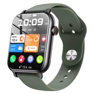 LifeSync 통화가능 스마트 워치 운동측정 2.0인치 대화면 한글판 스마트밴드, 그린, 4.5cm, 블루투스