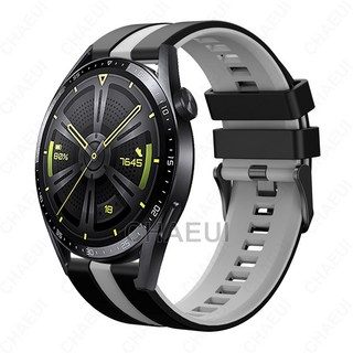 適用於華為 Watch GT6 46mm 矽膠腕帶 Huawei GT5/GT4 46mm 豎紋雙色錶帶, 黑灰,GT2 / GT3 42mm, 1個