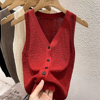 여성 여름 니트 조끼 얇은 냉장고 쿨링 니트 민소매 나시 여자 슬림핏 조끼 상의 LLJ