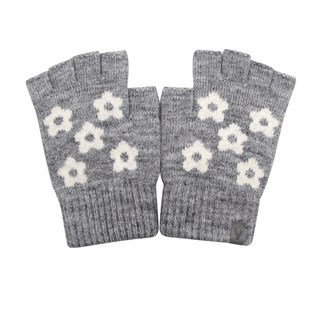 體溫魔術師丨圖騰保暖半指手套 蓄熱柔軟 通勤打字必備 秋冬好搭款, 花朵麻灰, 1個